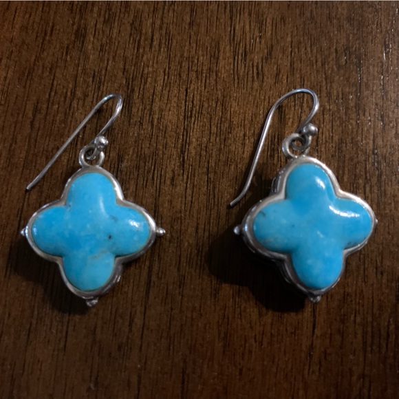 Barse Clover Turquoise Sterling Sliver Earrings - Picture 2 of 6